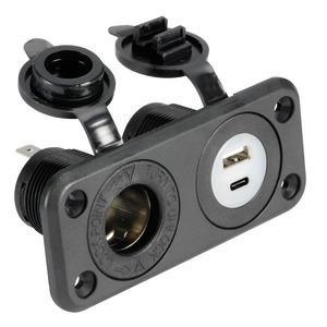 Presa accendisigari + USB-A + USB-C nera