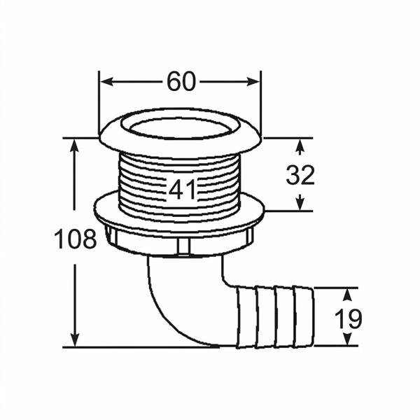 Scarico a mare Pvc/Inox curvo Ø 19 mm