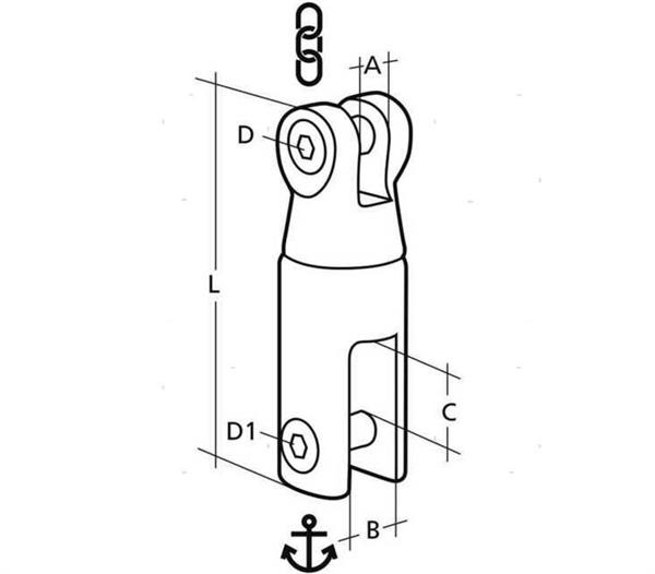 Giunto ancora catena girevole D 10/12MM Inox 316
