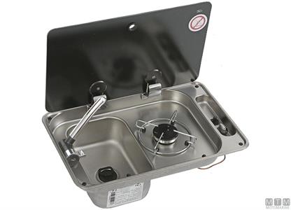 Piano Cottura a Gas 1 Fuoco con Lavello Sn e Coperchio INOX