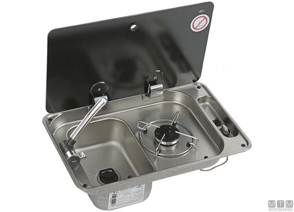 Piano Cottura a Gas 1 Fuoco con Lavello Sn e Coperchio INOX