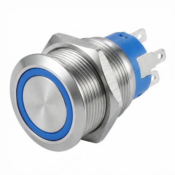 Interruttore a Pulsante Inox (on)-off Blu 5A 4 Terminali