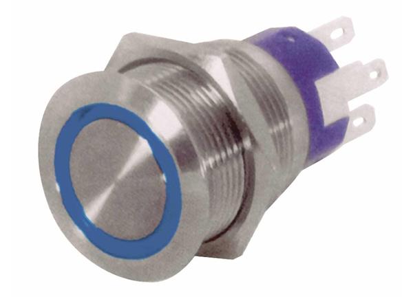 Interruttore a Pulsante Inox On-off Blu 5A 4 Terminali