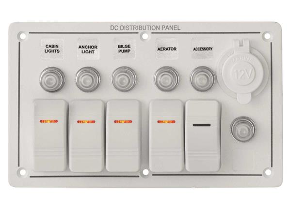 Pannello Alluminio Bianco Con Interrutori Basculanti 5+1 Posizioni